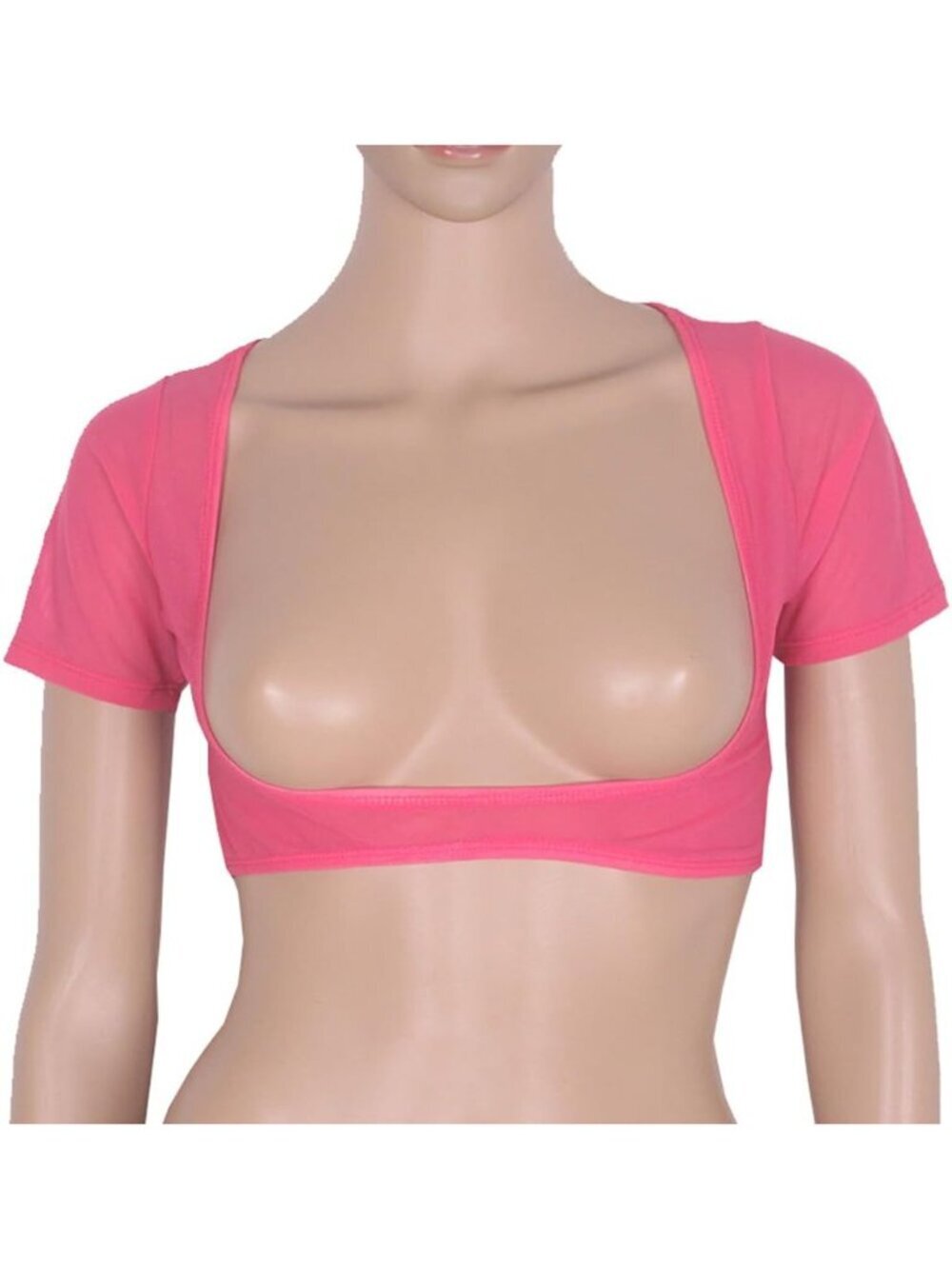 〽️Women's Roseo Mesh Open Bust Square Neck Short Sleeve Belly Dance Crop Top